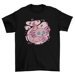 Cute axolotl drinking milk t-shirt axolotl shirt Turquoise Theseus