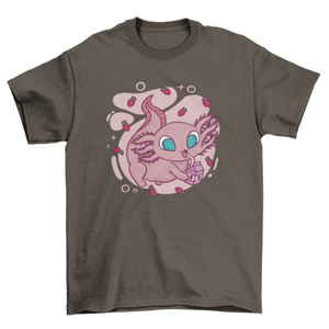 Cute axolotl drinking milk t-shirt axolotl shirt Turquoise Theseus